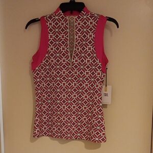 Tail Women's Pink and White Geometric Sleeveless Blouse